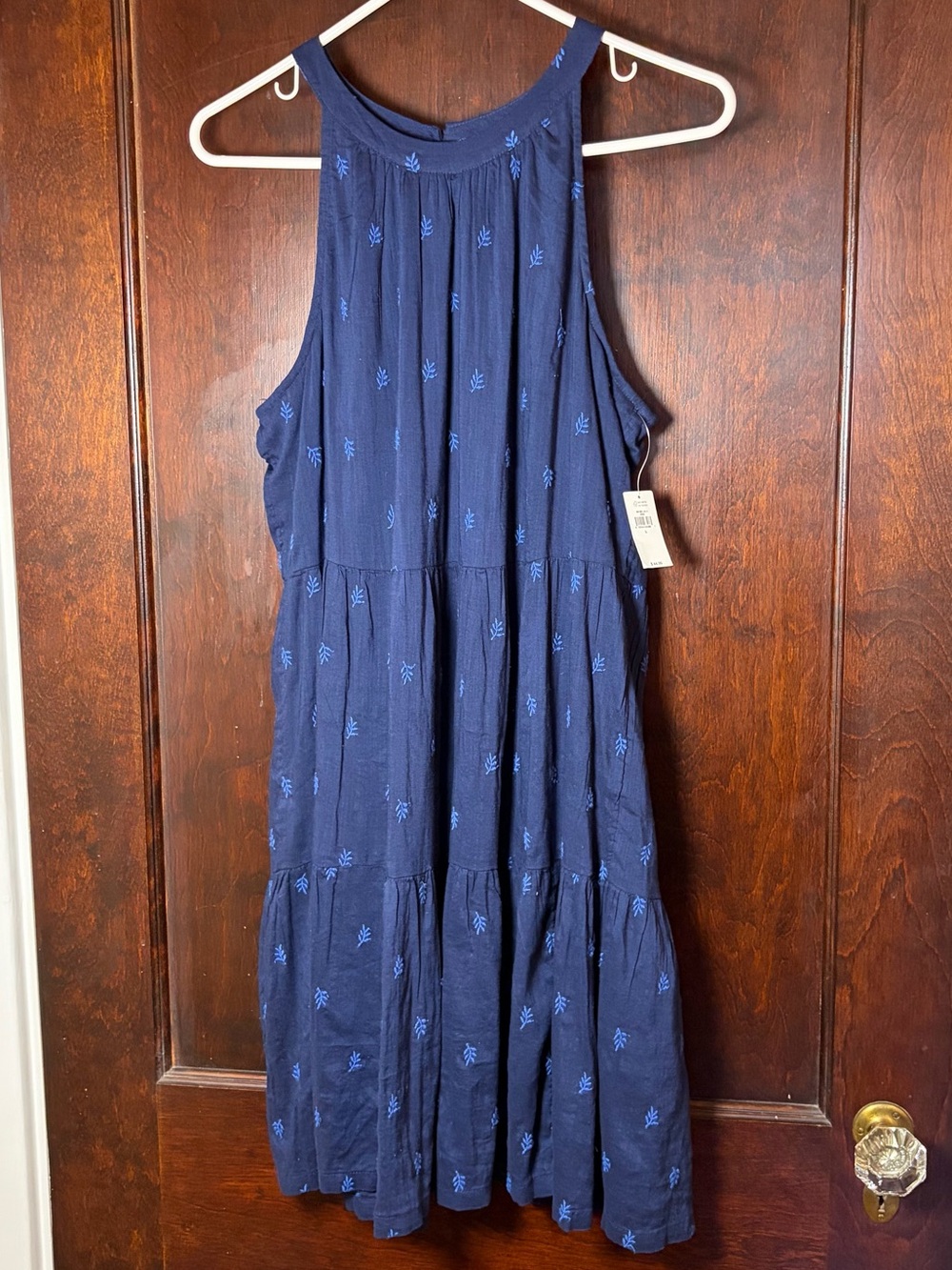 Old Navy NWT Sundress Large Blue Cotton Blend Embroidered Design Lined